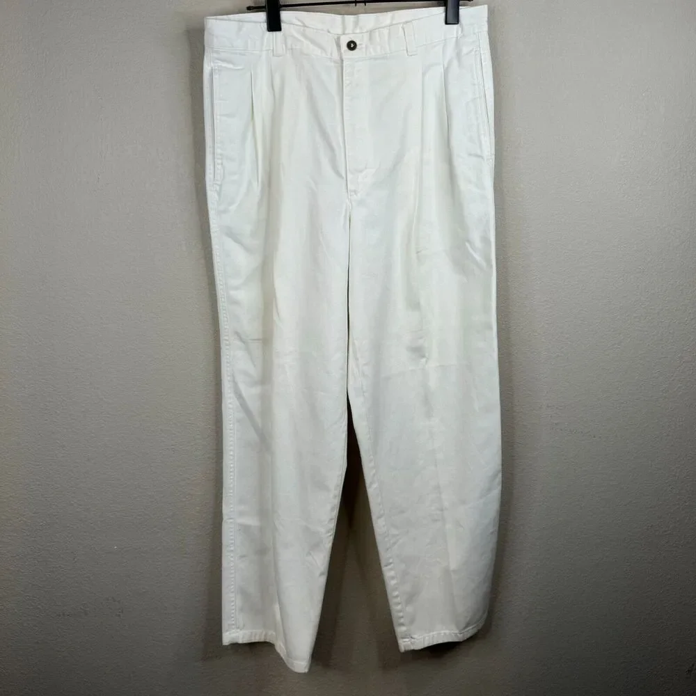 Flyers Men's High Rise Straight‎ Leg Ankle Pant Pleated White Size 36S